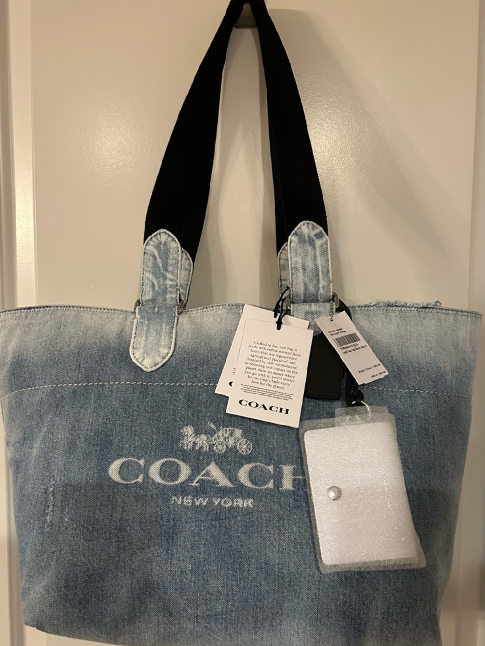 Coach Outlet Men's Small Tour Tote Bag In Loved Denim With Charms - Picture 7 of 10